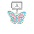 Italian charm link with pink and blue enamel butterfly pendant in stainless steel - Blue and Pink Butterfly Style
