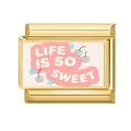 Maillon de bracelet italien doré en acier avec design cerise Life is so Sweet - Style La Vie Est Si Douce (M293098)