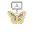 Italian charm link with a butterfly pendant in yellow and purple enamel finish - Yellow And Purple Butterfly Style