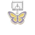 Italian modular bracelet charm with purple and yellow butterfly pendant on silver link - Purple And Yellow Striped Butterfly Style