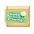 Charm italien en acier doré avec marguerite verte et texte motivant 'Keep on growing' - Style Continue À Grandir (M293098)