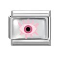 Italian charm link in stainless steel featuring a pink evil eye pop art pattern - Pink Evil Eye Pattern (Pink-3)