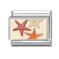 Italian charm link featuring colorful starfish design in polished stainless steel - Three Color Starfish Beach (Ocean-13)