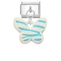 Italian charm bracelet module with stainless steel base and light blue enamel butterfly charm - Blue and White Butterfly Style