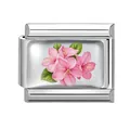 Italian modular charm in stainless steel featuring pink floral and green leaf pattern - 1*0.9cm / Pink Floral Painting Pattern (Pink-5)