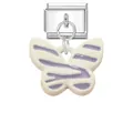Italian charm link with purple striped butterfly pendant in stainless steel finish - Purple and White Butterfly Style