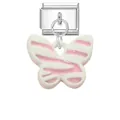 Italian charm link featuring a stainless steel base with a pink and white butterfly pendant - Pink White Butterfly Style