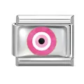 Italian modular charm link in stainless steel with pink evil eye enamel detail - 1*0.9cm / Pink Evil Eye Badge (Pink-7)