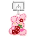 Italian charm link featuring a cute pink rabbit with a red strawberry pendant - Strawberry Pink Rabbit Style