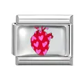 Italian modular charm in silver stainless steel with red and pink heart design - 1*0.9cm / Red Heart With Pink Hearts (Pink-8)