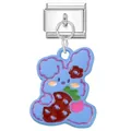 Italian modular link charm featuring a light blue cartoon rabbit with strawberry patterns - Strawberry Blue Rabbit Style