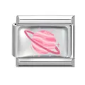 Italian modular charm in stainless steel featuring a pink Saturn and stars pattern - 1*0.9cm / Pink Saturn Pattern (Pink-10)