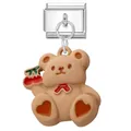 Italian charm bracelet link with cute brown bear pendant and red cherry detail - Cherry Brown Bear Style