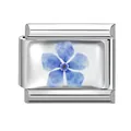 Italian charm link with light blue flower design on stainless steel modular bracelet - Light Blue Five-Petal Flower Module (M293391)