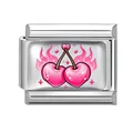 Italian modular charm featuring pink cherry hearts and Y2K aesthetic designs - 1*0.9cm / Pink Flame Cherry Pattern (Pink-11)