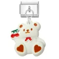 Italian charm bracelet component with white resin bear pendant and red cherry detail - Cherry White Bear Style
