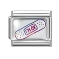 Italian charm link featuring a silver stainless steel band and a colorful I'm OK bandage icon - Adhesive Bandage Style (Dazzling Color 0)