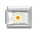 Italian modular charm in stainless steel featuring a white and yellow daisy flower pattern - White Daisy Module (M293391)