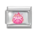 Italian charm link with pink heart dice and flame pattern in polished stainless steel - 1*0.9cm / Pink Flame Dice Pattern (Pink-12)