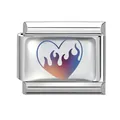 Italian modular charm bracelet link featuring a colorful gradient flame heart design - Gradient Flame Heart Style (Multicolor-3)