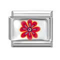 Italian modular charm in stainless steel featuring a vivid red floral pattern design - Red Floral Module (M293391)