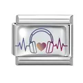 Italian charm link with gradient purple headphones and heart pulse pattern in stainless steel - Rhythm Headphones Style (Colorful-4)