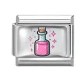 Italian modular charm link in stainless steel with pink glitter magic bottle design - 1*0.9cm / Pink Potion Bottle Pattern (Pink-14)