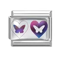Italian charm link featuring a purple butterfly and gradient heart design on silver steel - Colorful-5 / 1*0.9cm [out Of Stock Minimum Order 100] Please Contact Customer Service To Add To Inventory.