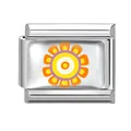 Italian style stainless steel modular link with colorful daisy flower charm - Orange Sunflower Module (M293391)
