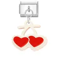 Italian modular charm featuring red heart cherry pendant in silver stainless steel finish - Red Heart Cherry Style