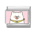 Italian charm link featuring a cute white dog with a yellow bandana on a pink background - Yellow Scarf White Puppy Style