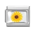 Italian modular charm featuring a vibrant yellow sunflower on polished stainless steel - Bright Yellow Sunflower Module (M293391)