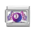 Italian modular charm featuring number 3 billiard ball and purple checkered flags - No. 3 Billiard Racing Flag Style (Dazzling-6)