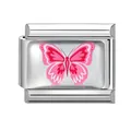 Italian modular charm in stainless steel with a pink butterfly design for DIY bracelets - 1*0.9cm / Pink Colorful Butterfly Pattern (Pink-16)