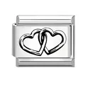 Italian modular charm in stainless steel with a black double heart design - Double Interlocking Hearts (1)