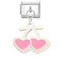 Italian modular charm link in stainless steel featuring pink heart cherry design - Pink Heart Cherry Style