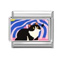 Italian charm bracelet link in stainless steel with cute black and white cow cat illustration - Wave Starry Sky Cow Cat Style