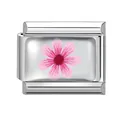 Italian charm link in stainless steel with a decorative pink floral pattern - 1*0.9cm / Pink Large Petal Floral (Pink-17)
