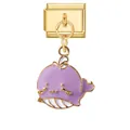 Italian charm link with a purple enamel whale pendant on a golden stainless steel base - Purple Smiling Whale (Gold Base - Fish 1) / Gold