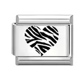 Italian charm link with a heart-shaped zebra pattern in stainless steel for DIY bracelets - Zebra Print Heart (3)