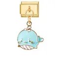 Italian charm bracelet link with a light blue cartoon whale pendant in gold finish - Light Blue Cartoon Whale (Gold Base - Fish 2) / Gold