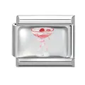 Italian charm link with pink strawberry cocktail design in polished stainless steel - 1*0.9cm / Pink Strawberry Cocktail (Pink-19)
