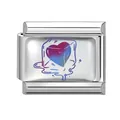 Italian modular charm featuring a purple heart frozen in ice on a stainless steel link - Melting Frozen Heart Style (Dazzling-9)