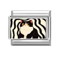 Italian charm link featuring a cute black and white cat illustration on silver metal - B&W Wave Texture Cow Cat Style