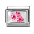 Italian charm link featuring a hand-painted pink cherry blossom on stainless steel - 1*0.9cm / Pink Sakura Painting Pattern (Pink-20)