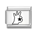 Italienisches Charm-Armbandglied aus Edelstahl mit Handgeste und schwarzem Sternmuster - Geste mit Stern (5)