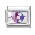 Italian charm stainless steel link with purple music vinyl record and wave pattern - Vinyl Record Rhythm Style (Multicolor-11)
