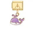 Maglia per bracciale italiano con ciondolo balena viola e bianca in finitura dorata - Pesce Tropicale Smalto Viola (Gold Base - Fish 5) / Oro