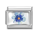 Italian modular charm link featuring a light blue watercolor flower in silver finish - Light Blue Watercolor Flower Module (M293391)