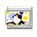 Italian charm bracelet link in stainless steel with a cute hand-painted cow cat design - Colorful Geometric Blocks Cat Style